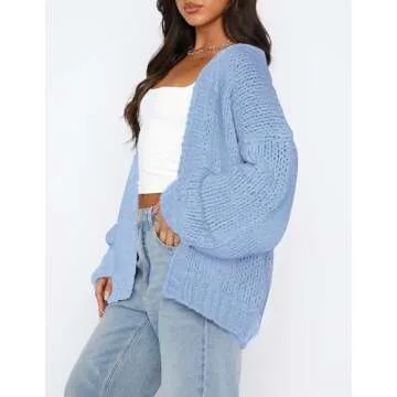PRETTYGARDEN Womens Cardigan Sweaters 2025 Spring Fall Trendy Chunky Knit Outerwear Outfits Fashion Long Sleeve Cardigans (Light Blue,Small)
