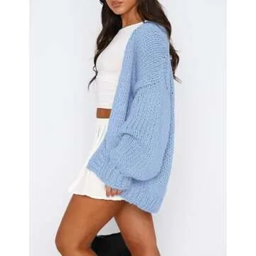 PRETTYGARDEN Womens Cardigan Sweaters 2025 Spring Fall Trendy Chunky Knit Outerwear Outfits Fashion Long Sleeve Cardigans (Light Blue,Small)