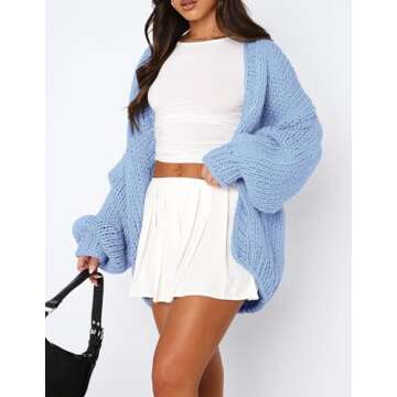 PRETTYGARDEN Womens Cardigan Sweaters 2025 Spring Fall Trendy Chunky Knit Outerwear Outfits Fashion Long Sleeve Cardigans (Light Blue,Small)
