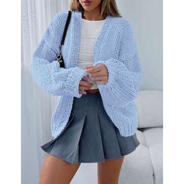 PRETTYGARDEN Womens Cardigan Sweaters 2025 Spring Fall Trendy Chunky Knit Outerwear Outfits Fashion Long Sleeve Cardigans (Light Blue,Small)