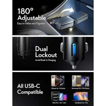 LISEN Retractable Car Charger USB C Fast Charging