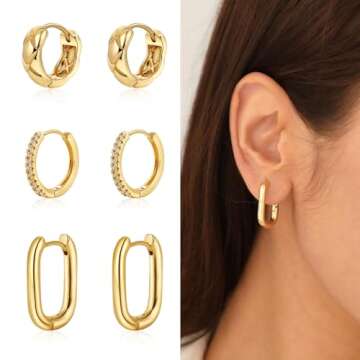 MIDEEO Gold/Silver Chunky Hoop Earrings Set - Stylish 14K Gold Plated Jewelry