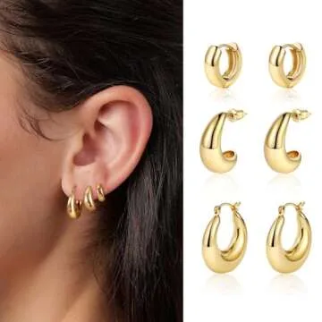 Hypoallergenic MIDEEO Gold/Silver Chunky Hoop Earrings Set