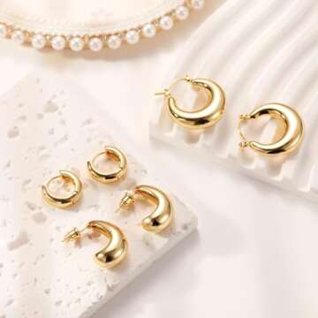 Hypoallergenic MIDEEO Gold/Silver Chunky Hoop Earrings Set