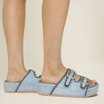 MICIFA Raffia Platform Sandals for Women, Wedges Summer Beach Sandals Comfortable Cute Woven Straw Crochet Sandals Shoes Casual Adjustable Buckle Strap Shoes