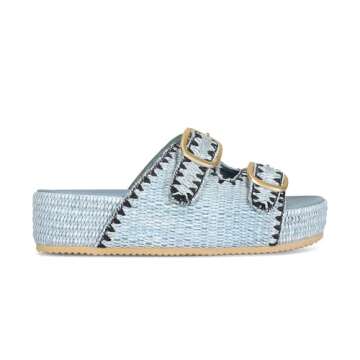 MICIFA Raffia Platform Sandals for Women, Wedges Summer Beach Sandals Comfortable Cute Woven Straw Crochet Sandals Shoes Casual Adjustable Buckle Strap Shoes