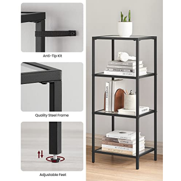 VASAGLE Stylish 4-Tier Bookshelf - Easy Assembly & Safe