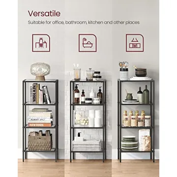 VASAGLE Stylish 4-Tier Bookshelf - Easy Assembly & Safe