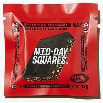 Mid-Day Squares Almond Crunch Protein Chocolate Bars, 1.16 Oz each, 4 Packs (48 Squares) | Made with Real Chocolate, 6g Plant Protein, 4g Fiber, Gluten Free, Certified Vegan