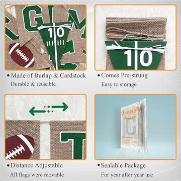 Uniwish Game Time Burlap Banner Football Party Decorations Sports Football Theme Baby Shower Birthda...