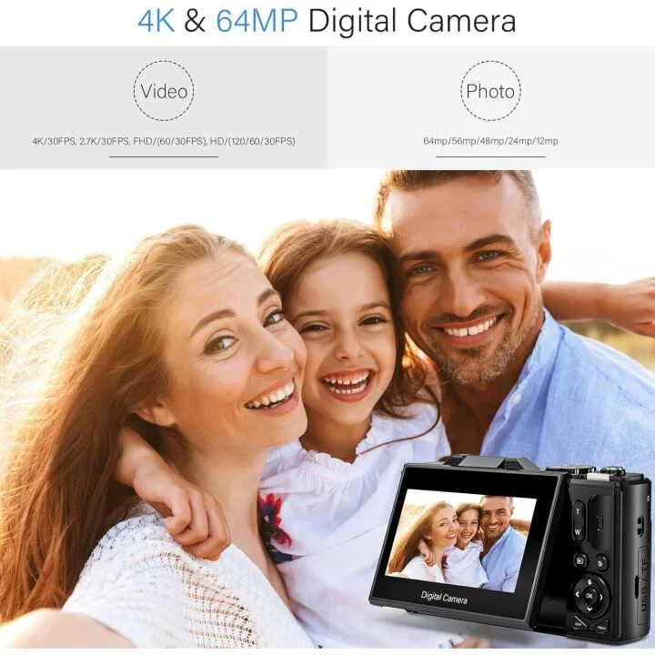 64MP 4K Digital Camera for Vlogging & Photography