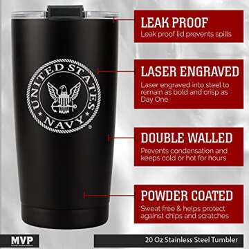 20oz Insulated Steel US Navy Tumbler, Double-Walled USN Coffee Mug | Navy Gifts Sailors | Disabled V...