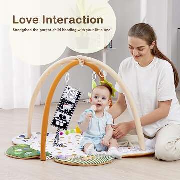 5-in-1 Baby Play Gym Mat, Tummy Time Activity Mat with 7 Toys for Stage-Based Sensory and Motor Skill Development, Washable Play Mats for Infant, Baby Toys Gift for Toddler Infant 0-3-6-9-12 Months