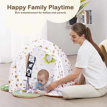 5-in-1 Baby Play Gym Mat, Tummy Time Activity Mat with 7 Toys for Stage-Based Sensory and Motor Skill Development, Washable Play Mats for Infant, Baby Toys Gift for Toddler Infant 0-3-6-9-12 Months