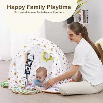 5-in-1 Baby Play Gym Mat, Tummy Time Activity Mat with 7 Toys for Stage-Based Sensory and Motor Skill Development, Washable Play Mats for Infant, Baby Toys Gift for Toddler Infant 0-3-6-9-12 Months