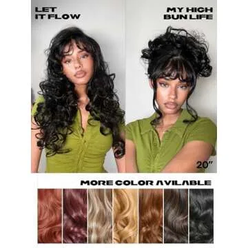 GORGIUS Black Body Wave Wig with Bangs Ready-to-Go Glueless Bang Wig Pre Bleached True Scalp Long Wavy Fringe Bangs Wig Upgraded with Style-Archive Premium Fiber