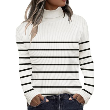 Zeagoo Women's 2024 Fall Turtleneck Sweater - Cozy Ribbed Knit Top