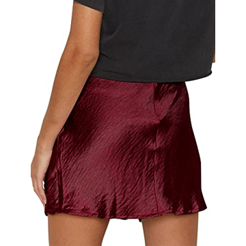 LYANER Women’s Satin High Waist Mini Skirt with Lace Trim