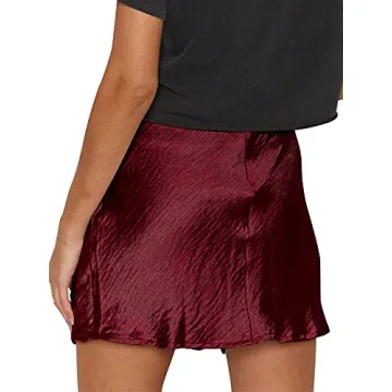 LYANER Women’s Satin High Waist Mini Skirt with Lace Trim
