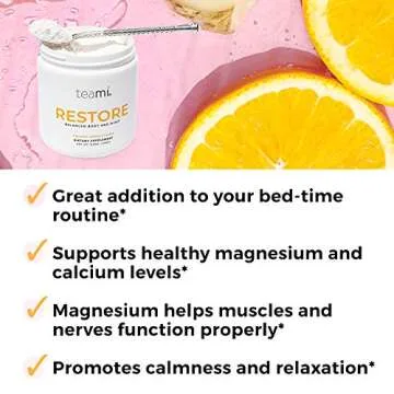 Calcium Magnesium Supplement - Restore by Teami with Vitamin C from Ascorbic Acid to Calm, De-Stress, Ease Muscle & Body Aches - Vegan Magnesium Citrate Powder is Gluten Free and Non-GMO (8.5oz)