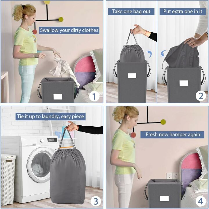 210L Collapsible Laundry Hamper with Washable Bags