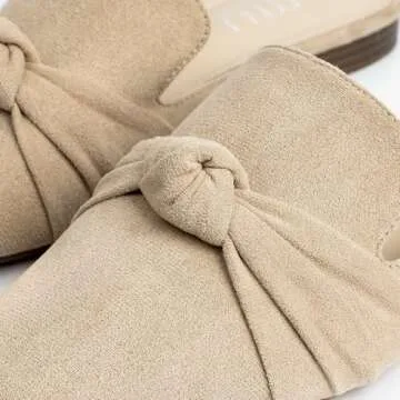 MUSSHOE Mules for Women Comfortable Pointed Toe Backless Slip-on Slides Loafer Flats with Knot,Nude 9