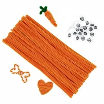 Cldamecy 100 pcs Orange Pipe Cleaners with 20 pcs Googly Eyes,Chenille Stems for Craft Project,Craft...