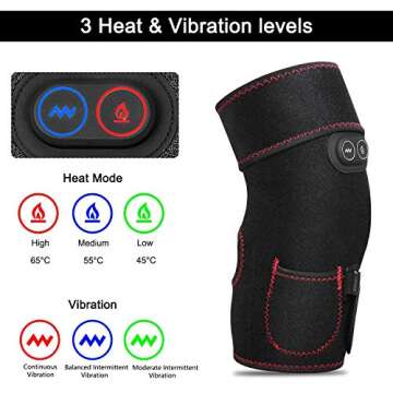 PKSTONE Heated Knee Brace Wrap, 3 Adjustable Heat and Vibration Knee Massager for Arthritis Knee Pai...