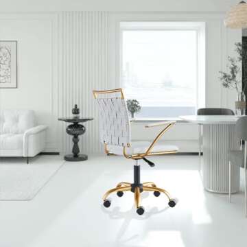 Modern Cute Computer Task Chair Small Computer Chair Cute Office Chair Home Computer Chairs Adjustable Task Chairs Swivel Task Chair for Small Space, Living Room, Make-up, Studying (3013 gold white)