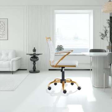Modern Cute Computer Task Chair Small Computer Chair Cute Office Chair Home Computer Chairs Adjustable Task Chairs Swivel Task Chair for Small Space, Living Room, Make-up, Studying (3013 gold white)