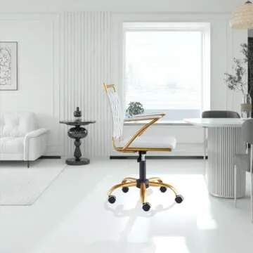 Modern Cute Computer Task Chair Small Computer Chair Cute Office Chair Home Computer Chairs Adjustable Task Chairs Swivel Task Chair for Small Space, Living Room, Make-up, Studying (3013 gold white)