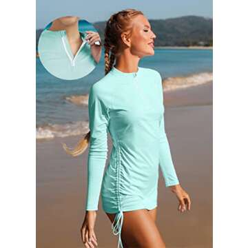 Ewedoos Rash Guard for Women UPF 50+ Sun Protection Clothing Swim Shirts for Woman SPF Shirts Long Sleeve UV Sun Shirts Light Green