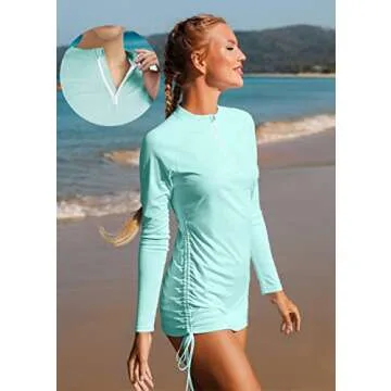 Ewedoos Rash Guard for Women UPF 50+ Sun Protection Clothing Swim Shirts for Woman SPF Shirts Long Sleeve UV Sun Shirts Light Green