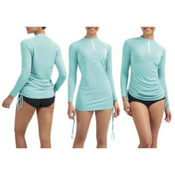 Ewedoos Rash Guard for Women UPF 50+ Sun Protection Clothing Swim Shirts for Woman SPF Shirts Long Sleeve UV Sun Shirts Light Green