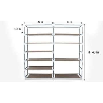 TXT&BAZ 27-Pairs Portable Boot Rack Double Row Shoe Rack Covered with Nonwoven Fabric(7-Tiers Black)