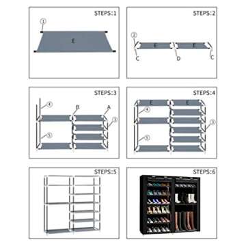TXT&BAZ 27-Pairs Portable Boot Rack Double Row Shoe Rack Covered with Nonwoven Fabric(7-Tiers Black)