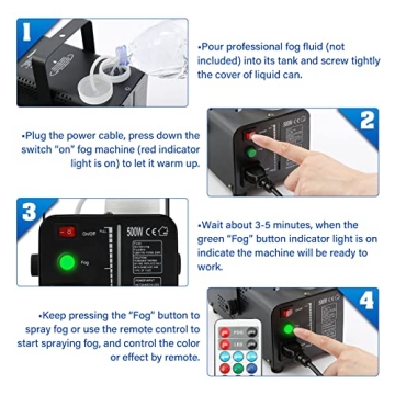 Portable 500W Smoke Machine with LED Lights