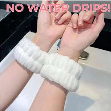 4 Pcs Face Washing Wristbands, Soft & Absorbent Microfiber Wrist Scrunchies for Washing Face, Face W...
