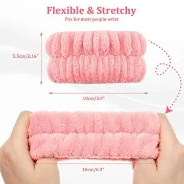 4 Pcs Face Washing Wristbands, Soft & Absorbent Microfiber Wrist Scrunchies for Washing Face, Face Wash Wrist Band for Women Girl, Spa Wrist Wash Band Prevent Water Dripping Down Your Arms, Pink