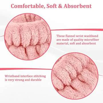 4 Pcs Face Washing Wristbands, Soft & Absorbent Microfiber Wrist Scrunchies for Washing Face, Face Wash Wrist Band for Women Girl, Spa Wrist Wash Band Prevent Water Dripping Down Your Arms, Pink