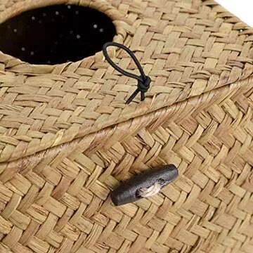 Sumnacon Tissue Box Cover Square Seagrass Tissue Box with Lid, Woven Tissue Box Holder Rustic Cube Tissue Cover for Bathroom Toilet Bedroom Living Room Kitchen Table Desk Office Car, Yellow