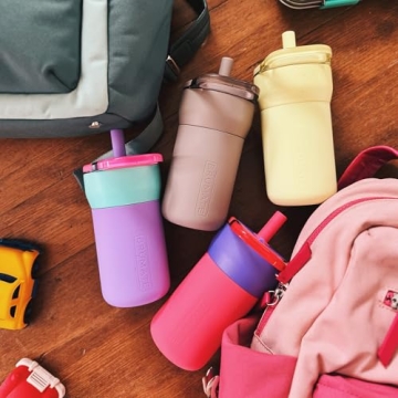 BrüMate Leap 12oz 100% Leakproof Kids Tumbler with Handle and Silicone Soft Straw | Durable Drop Resistant Silicone Sleeve | Made of Insulated Stainless Steel | Cup Holder Friendly | 12oz (Aurora)