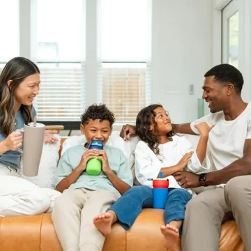 BrüMate Leap 12oz 100% Leakproof Kids Tumbler with Handle and Silicone Soft Straw | Durable Drop Resistant Silicone Sleeve | Made of Insulated Stainless Steel | Cup Holder Friendly | 12oz (Aurora)