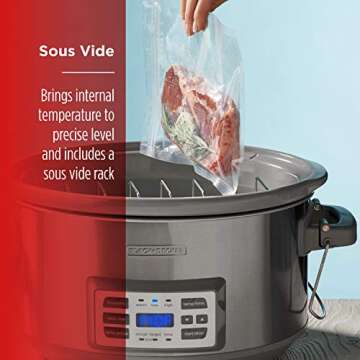 BLACK+DECKER 7-Quart Digital Slow Cooker, SCD7007SSD, Temperature Probe, Sous-Vide, Locking Lid, Removable Stoneware Crock