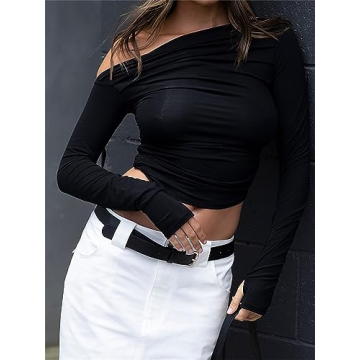 Sexy Asymmetric Pleated Crop Top for Women - Fall Trend