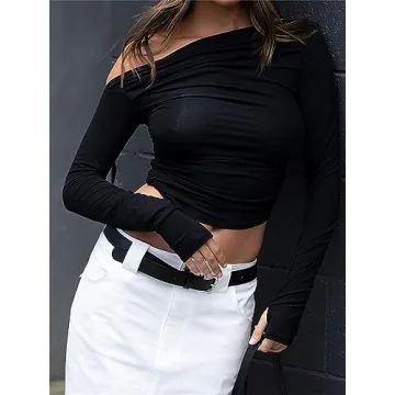 Sexy Asymmetric Pleated Crop Top for Women - Fall Trend