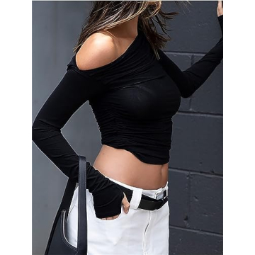 Sexy Asymmetric Pleated Crop Top for Women - Fall Trend