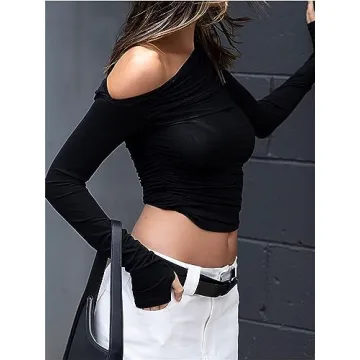 Sexy Asymmetric Pleated Crop Top for Women - Fall Trend