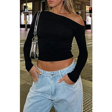 Sexy Asymmetric Pleated Crop Top for Women - Fall Trend