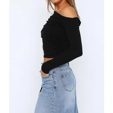Sexy Asymmetric Pleated Crop Top for Women - Fall Trend